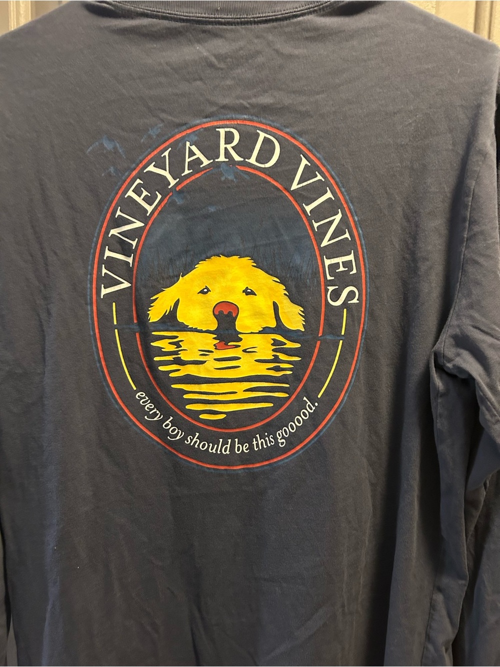 Vineyard Vines Navy Long-Sleeve Tee with Yellow Graphic
